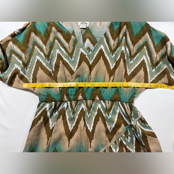 ARIAT Teal & Brown Chevron Tiered Long Sleeve mini Dress size S - Picture 12 of 13